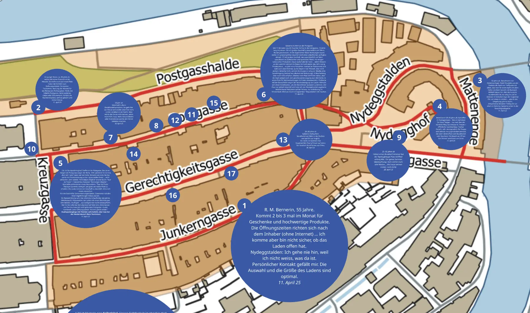Map of Bern’s lower Old Town with research notes