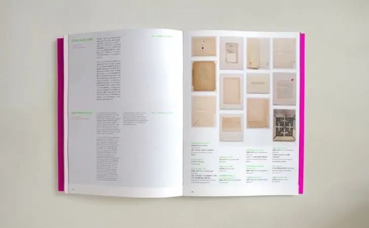 Catalogue spread with archive images and typeset texts