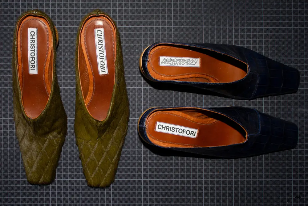 Christofori shoes with logo on orange insoles