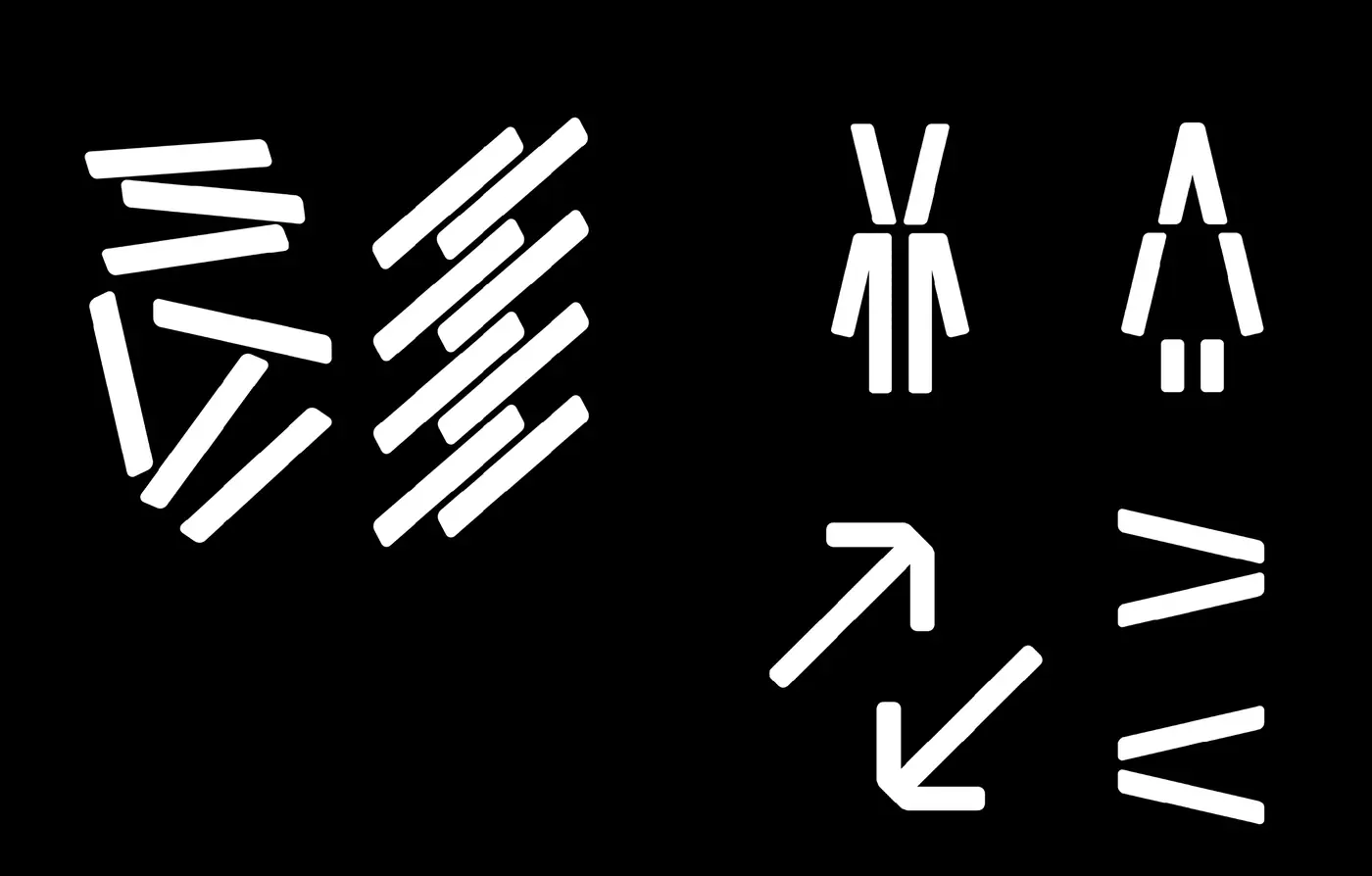 Collect wayfinding pictograms and arrows in white on black