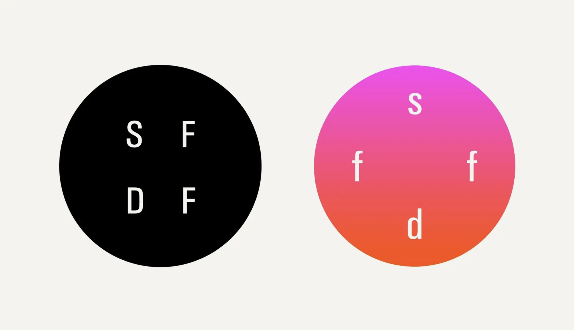 SFDF logo: S F D F in a black circle and in a pink-to-orange circle