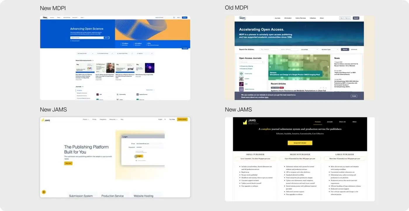 New and previous MDPI and JAMS websites shown side by side