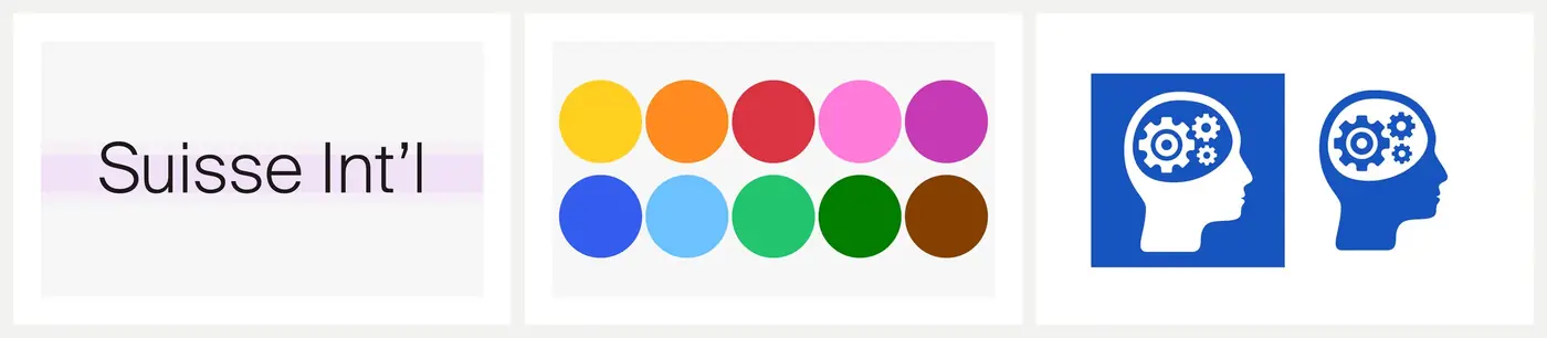 Design system foundations: Suisse Int’l typeface, colour palette and initiative icons