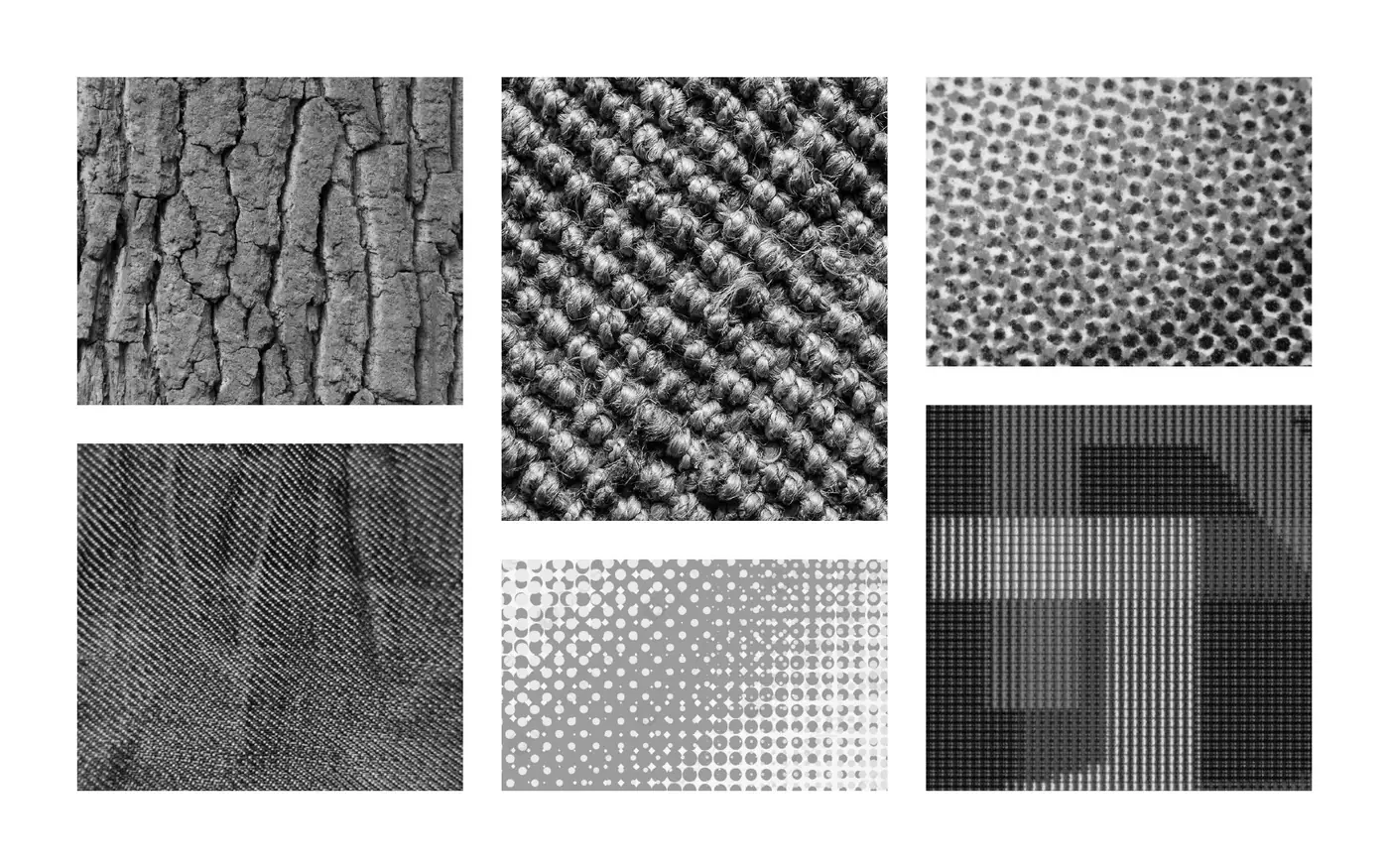 Low-resolution scientific images in greyscale before the halftone treatment